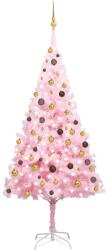 vidaXL Set pom Crăciun artificial LED-uri&globuri, roz, 240 cm, PVC (3077501) - comfy