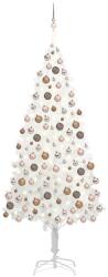 vidaXL Set brad de Crăciun artficial cu LED-uri/globuri, alb, 210 cm (3077635) - comfy
