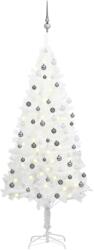 vidaXL Set brad de Crăciun artificial cu LED-uri/globuri, alb, 180 cm (3077720) - comfy