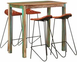 vidaXL Set mobilier bar, 5 piese lemn masiv reciclat și piele naturală (278762)