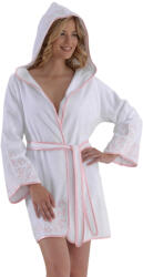 Soft Cotton RENGIN női rövid kapucnis fürdőköpeny L Fehér-rózsaszín hímzés / Pink embroidery
