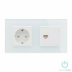 Smarthugo Dupla Sorolt Fehér Üvegkeretes Konnektor + LAN Csatlakozó RJ45