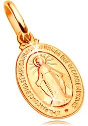 Ekszer Eshop Medál sárga 14K aranyból - ovális tábla Szűz Mária szimbólumokkal