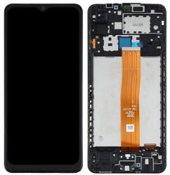 Samsung A125F Galaxy A12, A12s A127 Global és EU verzió LCD Kijelző+Érintőüveg+Előlap Keret Fekete, Black (GH82-24490A, GH82-24491A) Gyári, Service Pack