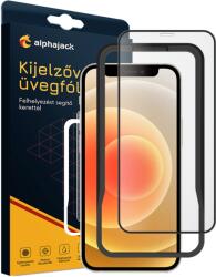 Alphajack iPhone 13 Pro Max / 14 Plus kijelzővédő fekete keretes üvegfólia, felhelyezést segítővel 5D 0.33mm 9H Alphajack
