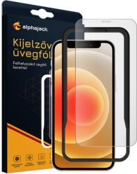 Alphajack iPhone 13 Pro Max / 14 Plus kijelzővédő üvegfólia, felhelyezést segítő kerettel 9H 2.5D HD 0.33mm Alphajack