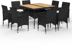 vidaXL Set mobilier grădină, 9 piese, negru, poliratan și lemn acacia (3058342)