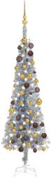 vidaXL Brad de Crăciun subțire cu LED-uri și globuri argintiu 120 cm (3078049)