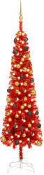 vidaXL Set brad de Crăciun subțire cu LED-uri&globuri, roșu, 210 cm (3078042)