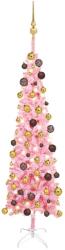 vidaXL Set brad de Crăciun subțire cu LED-uri și globuri, roz, 120 cm (3078024)