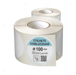 LabelLife Rola etichete autoadezive semilucioase, rotunde, diametru 100 mm, adeziv permanent, 500 etichete rola (ER07C100X100CA)