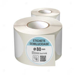 LabelLife Rola etichete autoadezive semilucioase, rotunde, diametru 80 mm, adeziv permanent, 500 etichete rola (ER07C80X80CA)