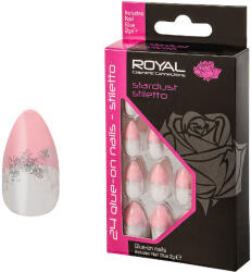 Royal Set 24 Unghii False ROYAL Glue-On Nail Tips, Stardust Stiletto, Adeziv Inclus