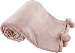 TEMPO KONDELA TEMPO-KONDELA LUANG, pătură de pluş cu pompoane, roz pudră, 150x200 cm