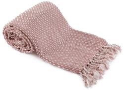 TEMPO KONDELA TEMPO-KONDELA TAVAU, pătură tricotată cu ciucuri, roz antichizat / model, 150x200 cm