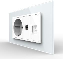 LIVOLO Priza Dubla Livolo cu Rama din Sticla 1 Priza Schuko+TV/internet, Standard Italian - Serie Noua