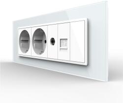 LIVOLO Priza Tripla cu Blank Livolo cu Rama din Sticla 2 Prize Schuko+TV/internet, Standard Italian - Serie Noua