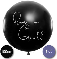 PartyDeco Babaváró latex léggömb, Boy or Girl felirattal, kék konfettivel, 100 cm