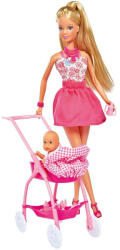 Simba Toys Steffi baba kisbabával és rózsaszín babakocsival (105733067)