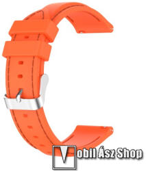 Okosóra szíj - NARANCSSÁRGA - szilikon, barna varrással - 93mm + 120mm hosszú, 22mm széles - SAMSUNG Galaxy Watch 46mm / Watch GT2 46mm / Watch GT 2e / Galaxy Watch3 45mm / Honor MagicWatch 2 46mm
