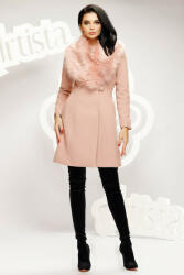 Artista Palton Artista roz prafuit elegant cambrat accesorizat cu blana ecologica