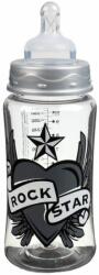 ROCK STAR BABY Biberon din plastic cu tetina din silicon Rock Star Baby, 300 ml, inima cu aripi, gri (93070)