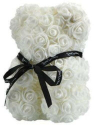 Aranjamente florale - Ursulet floral din Trandafiri de spuma 25 cm, cu funda, in cutie cadou White