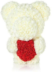 Aranjamente florale - Ursulet din trandafiri albi de sapun cu inima rosie, in cutie cadou cu funda, 55 cm White