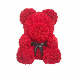 Aranjamente florale - Ursulet din trandafiri de spuma, in cutie cadou cu funda, 40 cm Rosu