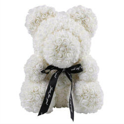 Aranjamente florale - Ursulet din trandafiri de spuma, in cutie cadou cu funda, 40 cm White