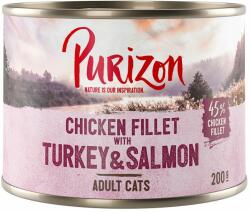 Purizon 6x200g Purizon Adult gabonamentes nedves macskatáp- Csirkefilé, lazac & bárány