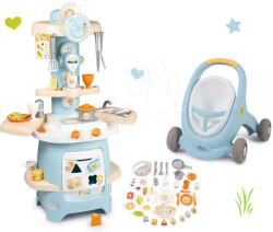 Smoby Set premergător și cărucior cu frână Croc Baby Walker Minikiss 3in1 Smoby cu bucătărie didactică și cuburi (SM210207-5)