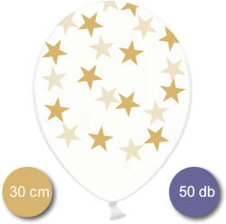 PartyDeco Léggömb, nagy csomag, kristály, arany csillagokkal, 30cm, 50 db/cs