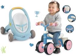 Smoby Set premergător și cărucior cu frână Baby Walker Minikiss 3in1 Smoby cu babytaxiu Rookie roz (SM210207-8)