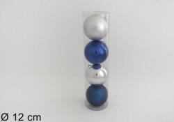  DUE ESSE 4 darabos karácsonyi gömb készlet, Ø 12 cm, kék/ezüst