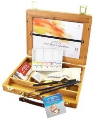 Winsor & Newton Set caseta lemn Bamboo Box culori acuarela Artists Winsor Newton