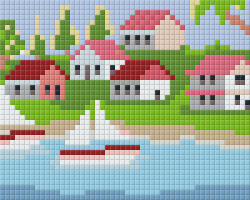 Pixelhobby Pixel szett 1 normál alaplappal, színekkel, házak tóval (801253)