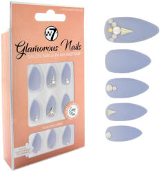 W7 Kit 24 Unghii False W7 Glamorous Nails, Lavender Fields, cu adeziv inclus si pila de unghii
