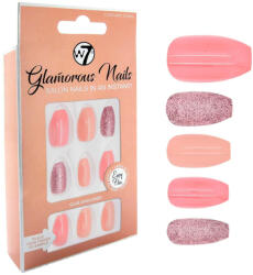 W7 Kit 24 Unghii False W7 Glamorous Nails, Cupcake Icing, cu adeziv inclus si pila de unghii