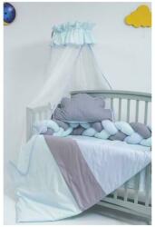 MyKids Lenjerie MyKids 8 piese Gray-Blue cu baldachin 120x60 cm (00081663) - babyneeds