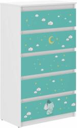 Ifjúsági 5 fiókos Komód - Elefánt - fehér-türkiz