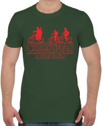 printfashion Stranger things christmas piros - Férfi póló - Katonazöld (5644906)