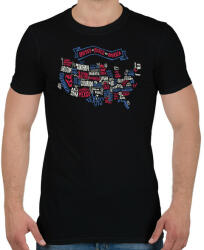 printfashion USA - rajzos térkép - Amerikai Egyesült Államok - Férfi póló - Fekete (5619695)
