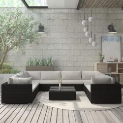 vidaXL Set mobilier de grădină cu perne, 9 piese, negru, poliratan (46786)