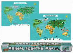 Animal Scratch Map - Gyerektérkép poszter a világ állataival, kaparós világtérkép 88x52 cm