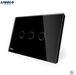 Livolo Intrerupator triplu wireless cu touch Livolo din sticla standard italian, Negru, VL-C903R-82 (VL-C903R-82)