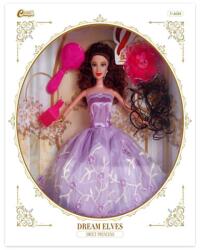 Magic Toys Divatbaba póthajjal és kiegészítőkkel lila ruhában - 30 cm (MKL399677)