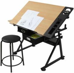 Miadomodo Íróasztal polcokkal és székkel világosfa/fekete (STSH11) - kokiskashop