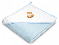  Kapucnis fürdőlepedő 100*100 cm kék/fehér - róka - babyshopkaposvar