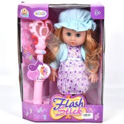 Magic Toys Göndör barna hajú játékbaba zenélő és világító jogarral - 36 cm (MKL400082)